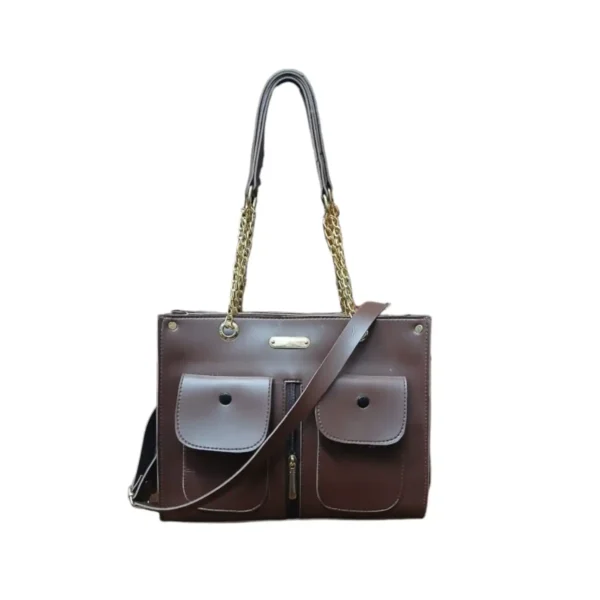 Brown bucket bag with strap, great for everyday use.