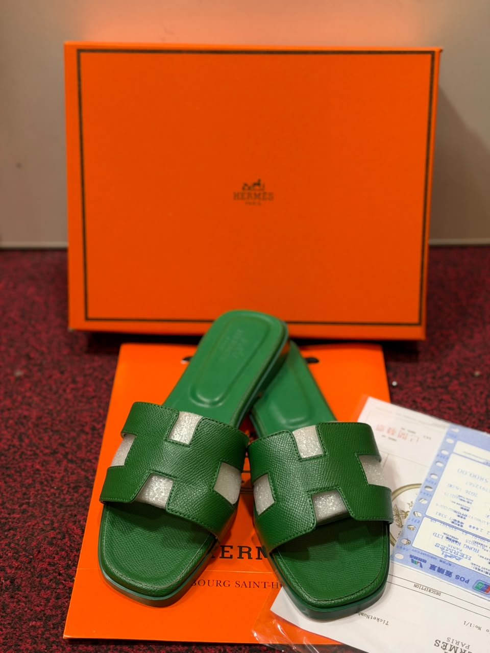 Women’s Burgundy Hermes Slippers – Premium Imported Sandals - Image 2
