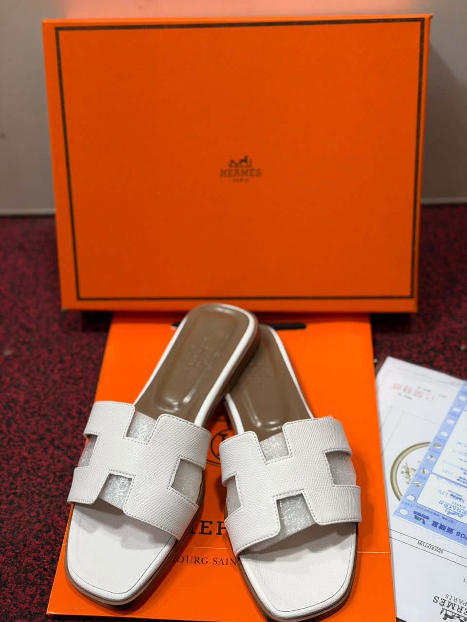 Women’s Burgundy Hermes Slippers – Premium Imported Sandals - Image 5