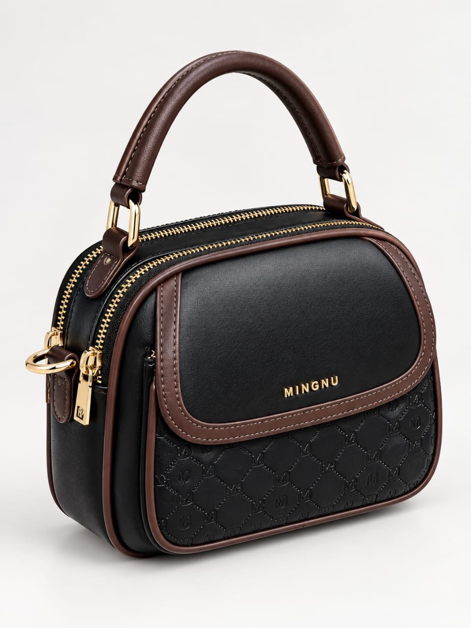 Imported Black & Brown Women's Leather-Quality Handbag with Long Strap & Double Compartments | Pouclets