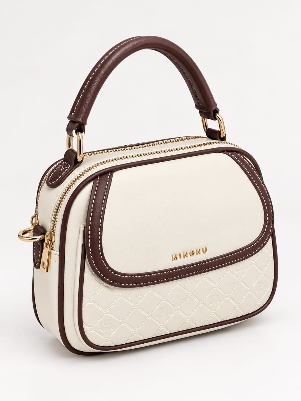 Imported Black & Brown Women's Leather-Quality Handbag with Long Strap & Double Compartments | Pouclets - Image 2