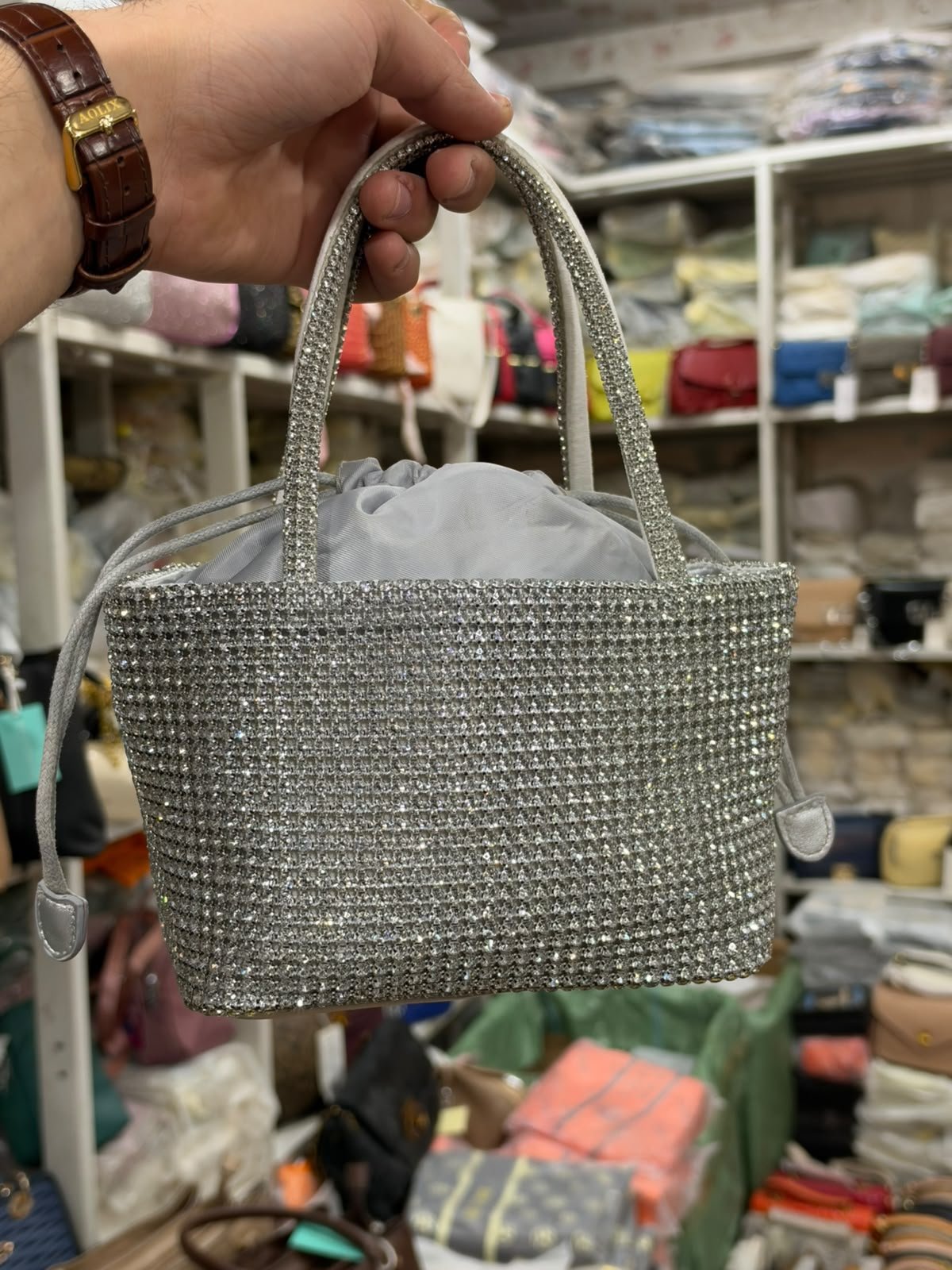 Silver Crystal Fancy Party Handbag for Women | Pouchlets - Image 2